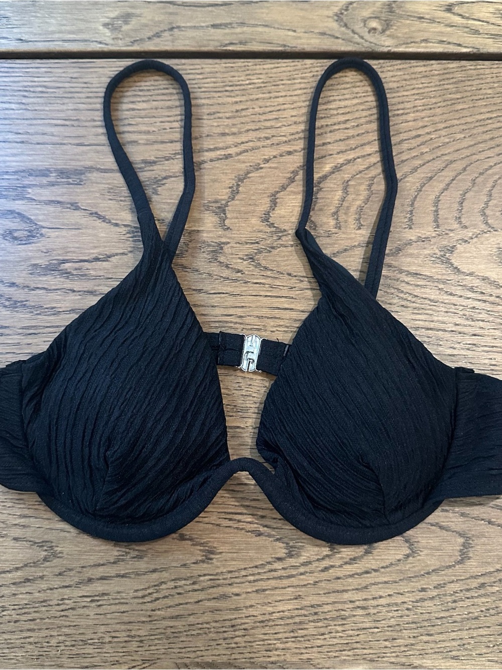 SHEIN Women’s Black Textured Underwire Bikini Top Size Medium Adjustable Straps